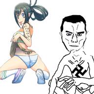 anime arm boku_no_hero_academia full_body glasses hair hand leg nazism panties pantsu queen_of_hearts skinny skirt soyjak swastika tsuyu tsuyu_asui variant:chudjak // 1920x1920 // 721.6KB