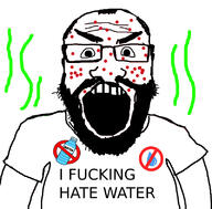 acne beard bottle clothes droplet glasses no_symbol open_mouth soyjak stinky text tshirt variant:science_lover water waterjak // 800x789 // 292.0KB