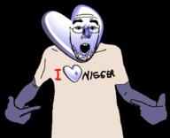 arm clothes g_(4chan) gentoo glasses hand i_love linux nigger open_mouth purple_skin soyjak stubble technology text tshirt variant:shirtjak // 884x718 // 218.5KB