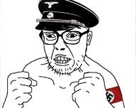 arm clenched_teeth closed_mouth clothes ear glasses hand hat nazism soyjak stubble swastika variant:unknown // 802x635 // 134.5KB