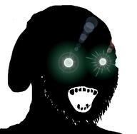 4chan animal black_skin dog ear glowing glowing_eyes inverted janny open_mouth soyjak stubble thougher variant:soyak // 740x724 // 98.0KB