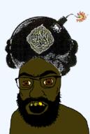 arab arabic_text beard bomb brown_eyes brown_skin glasses islam muhammad open_mouth soyjak thick_eyebrows turban variant:unknown yellow_eyes yellow_sclera // 550x816 // 122.4KB
