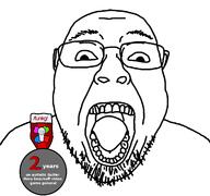 4chan badge friday_night_funkin funkg glasses microphone oldfag open_mouth soyjak stubble text variant:bernd vg_(4chan) video_game // 1200x1125 // 47.6KB