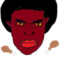 afro angry black_skin bone chicken closed_mouth drumstick fried_chicken glasses hair soyjak subvariant:chudjak_front variant:chudjak yellow_eyes // 766x768 // 39.1KB