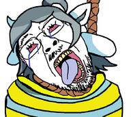 animal bloodshot_eyes clothes crying dead dog glasses grey_skin hanging open_mouth rope soyjak stubble suicide temmie tongue tranny tshirt undertale variant:bernd video_game yellow_teeth // 909x809 // 61.3KB
