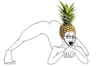 clothes crossed_hands food foodjak fruit full_body gay glasses hat looking_up open_mouth pineapple pinejak prostration soyjak stubble variant:classic_soyjak // 715x490 // 103.9KB