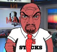 angry arm bald beard clothes fist hand i_love irl_background jim_cramer mad_money mustache punisher_face red_skin red_tie stocks subvariant:science_lover text variant:markiplier_soyjak white_shirt // 1024x941 // 1.2MB