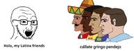 brazil chad clothes colombia glasses hat latinx meme mexico mustache nordic_chad open_mouth sombrero soyjak spanish_text text uruguay variant:soyak // 1200x461 // 59.7KB