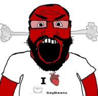 2soyjaks angry balding beard booru closed_mouth clothes fume glasses i_love open_mouth red_face smile soyjak text tshirt variant:a24_slowburn_soyjak variant:science_lover // 800x789 // 154.1KB