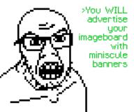 4chan advertisement alternate animated banner gif glasses greentext open_mouth pixel_art soyjak soyjak_party stubble text variant:feraljak // 300x250 // 12.6KB
