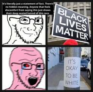 black_lives_matter bloodshot_eyes blur closed_mouth crying glasses its_okay_to_be_white open_mouth pink_skin shaking smile smug soyjak stubble text variant:soyak // 460x455 // 41.5KB