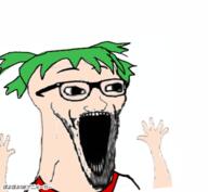 4chan animated anime excited fast glasses hair open_mouth poyopoyo poyunpoyun soyjak stretched_mouth stubble subvariant:wewjak variant:soyak yotsoyba // 400x369 // 1.5MB