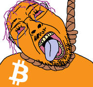 bitcoin bloodshot_eyes crying cryptocurrency dead glasses hair hanging mustache open_mouth purple_hair rope soyjak stubble suicide tongue tranny variant:bernd yellow_teeth // 768x719 // 185.4KB