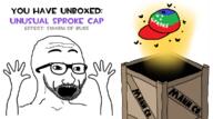 arm bug cap clothes crate excited glasses hand hands_up hat open_mouth soyjak sproke stubble team_fortress_2 text unboxing unusual variant:excited_soyjak video_game // 763x424 // 173.5KB