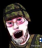 aids clothes country ear faceapp finland flag glasses hat helmet military open_mouth soyjak stubble transparent variant:finnjak // 742x856 // 280.2KB