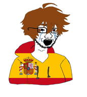 bloodshot_eyes brown_hair clothes crown crying flag glasses hair hoodie open_mouth soyjak spain stubble twinkjak variant:classic_soyjak // 828x924 // 217.9KB