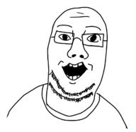 clothes double_chin eyebrows glasses happy looking_at_viewer looking_at_you open_mouth smile stubble variant:karljak // 733x715 // 86.7KB