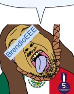 badge bloodshot_eyes brendioeee brown_hair crying dead flag glasses hair hanging incels.is mexico mustache open_mouth rope soybooru soyjak speech_bubble_empty stubble suicide tan_skin text tongue variant:bernd yellow_teeth // 768x971 // 171.6KB