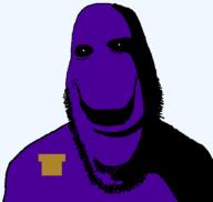 badge black_eyes creepy distorted evil five_nights_at_freddy's no_eyebrows no_nose ominous open_mouth purple_guy purple_skin shadow smile soyjak stubble subvariant:hornyson transparent variant:cobson white_pupils william_afton // 1000x950 // 141.6KB