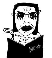 angry anime book cross death_note glasses hair holding_object long_hair millions_must_die pen soyjak subvariant:chudjak_front variant:chudjak // 615x680 // 127.9KB