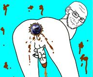 anus ball blue_background closed_mouth ear gigachad glasses hand leg looking_at_you nsfw penis poop smile smug soyjak stubble variant:soyak // 800x662 // 165.6KB