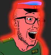 4chan clothes communism fsb glasses glowie glowing glownigger hammer_and_sickle hat mustache open_mouth red red_skin russia soviet_union stubble variant:esam // 443x474 // 131.7KB