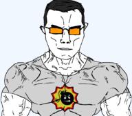 bomb buff closed_mouth clothes glasses hair serious_sam soyjak subvariant:chudjak_front subvariant:muscular_chud sunglasses tshirt variant:chudjak vein video_game // 1059x929 // 90.3KB