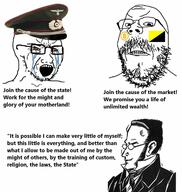 2soyjaks angry animal bird bitcoin bloodshot_eyes closed_mouth clothes communism crying cryptocurrency ear flag glasses hat libertarian max_stirner mustache nazism open_mouth soyjak stubble text variant:gapejak variant:soyak wing // 1137x1200 // 193.2KB