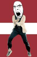 angry animated country dance flag full_body gangnam_style glasses irl latvia open_mouth soyjak stubble variant:cobson // 300x460 // 504.3KB