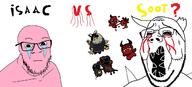 2soyjaks blood closed_mouth crying fiend_folio glasses horn isaac neutral open_mouth pink_skin red_eyes sharp_teeth soot soyjak soyjak_party stubble subvariant:wholesome_soyjak the_binding_of_isaac variant:feraljak variant:gapejak video_game wrinkles // 1920x870 // 297.3KB