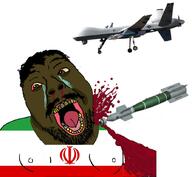 beard black_skin bloodshot_eyes clothes country crying drone explosion flag glasses grey_hair hair hanging hat iran iranian missile mullah mustache open_mouth soyjak suicide tongue variant:bernd yellow_teeth // 892x821 // 99.2KB