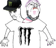 2soyjaks angry cap chud closed_mouth clothes glasses hair hat monster_energy mustache purple_hair soyjak stubble subvariant:chudjak_seething tranny variant:chudjak variant:gapejak watch // 828x721 // 203.0KB