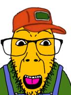 cartoon clothes glasses hat open_mouth overalls sneed stubble tongue variant:dykeson yellow_skin // 960x1280 // 306.8KB