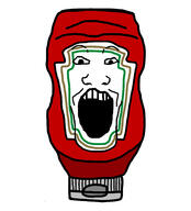 bottle condiment food heinz ketchup object open_mouth red red_skin sauce soyjak variant:markiplier_soyjak // 2400x2650 // 609.4KB