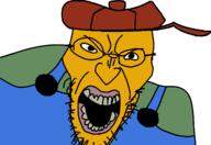 angry cartoon clothes glasses hat open_mouth sneed soyjak stubble suspenders the_simpsons variant:angry_soyjak yellow_skin // 1601x1103 // 53.2KB