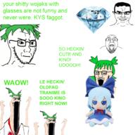 4chan anime arm blue_hair bowtie cirno closed_mouth clothes comic concerned crazed cute distorted dress faggot frown fumo gem glasses green_hair greentext hair hand hands_up kys multiple_soyjaks objectsoy oldfag open_mouth plush retard smile smug soyjak stretched_mouth stubble subvariant:chudjak_front text touhou tshirt variant:bernd variant:chudjak variant:classic_soyjak variant:impish_soyak_ears variant:wewjak video_game waow white_skin wojak yotsoyba // 3000x3000 // 3.7MB
