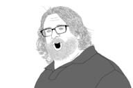 beard clothes ear gabe_newell glasses grey_hair hair open_mouth soyjak variant:unknown // 2405x1603 // 633.0KB