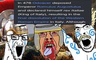 3soyjaks ancient angry background barbarian beheaded brown_skin crying death destruction fire germanic glasses goth helmet history irl italy mediterrenean mustache odoacer open_mouth rome romulus_augustus sad soyjak stubble tattoos text thougher tranny variant:bernd variant:cobson variant:soyak white_skin yellow_hair // 1280x800 // 245.6KB