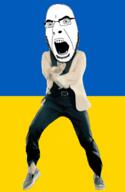 angry animated country dance flag flag:ukraine full_body gangnam_style glasses irl open_mouth soyjak stubble ukraine variant:cobson // 300x460 // 503.2KB