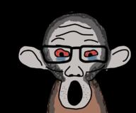 animal bloodshot_eyes crying ear glasses grey_skin monkey open_mouth soyjak variant:markiplier_soyjak // 823x683 // 66.6KB