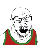 angry clothes glasses lisa_(game) mustache open_mouth sleeveless_shirt soyjak stubble variant:feraljak // 495x495 // 23.6KB