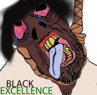 black_excellence black_skin bloodshot_eyes clothes crying deformed glasses hanging open_mouth pill rope soyjak stubble suicide text tongue variant:gapejak_front // 726x711 // 667.4KB