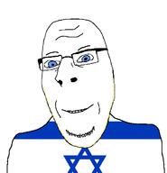 blue_eyes closed_mouth countrywar flag flag:israel glasses israel smile soyjak stubble subvariant:nucob variant:cobson // 681x705 // 20.4KB