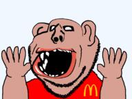 amerimutt animated arm black_sclera brown_skin distorted ear excited fat hand hands_up lips mcdonalds mutt open_mouth soyjak stubble subvariant:impish_amerimutt transparent_background variant:impish_soyak_ears // 800x600 // 79.4KB