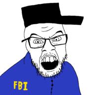 angry cap clothes federal_bureau_of_investigation glasses hat open_mouth soyjak stubble text variant:feraljak // 1500x1500 // 9.2KB