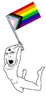 angry bbc flag full_body gay glasses holding_flag holding_object lgbt open_mouth progress_pride_flag queen_of_spades soyjak stubble subvariant:pettygod tattoo variant:cobson // 503x1045 // 108.8KB