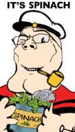 big_chin blue_eyes butt_chin clothes happy hat holding_object its_over muscular_male pipe popeye rubberhose sailor spinach subvariant:wholesome_soyjak text variant:gapejak // 600x1053 // 439.1KB