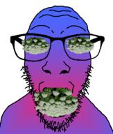 giant_hogweed glasses gradient open_mouth purple_skin soyjak stubble variant:dylanjak // 552x650 // 228.4KB