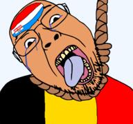 bald belgium brown_skin flag glasses hanging netherlands rent_free rope stubble subhuman suicide variant:bernd // 1677x1569 // 218.2KB