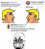 bloodshot_eyes chad chad_thundercock crying distorted donald_trump glasses meta:low_resolution open_mouth samefag soyjak stubble text thick_eyebrows tweet twitter variant:cryboy_soyjak // 1000x1080 // 61.1KB